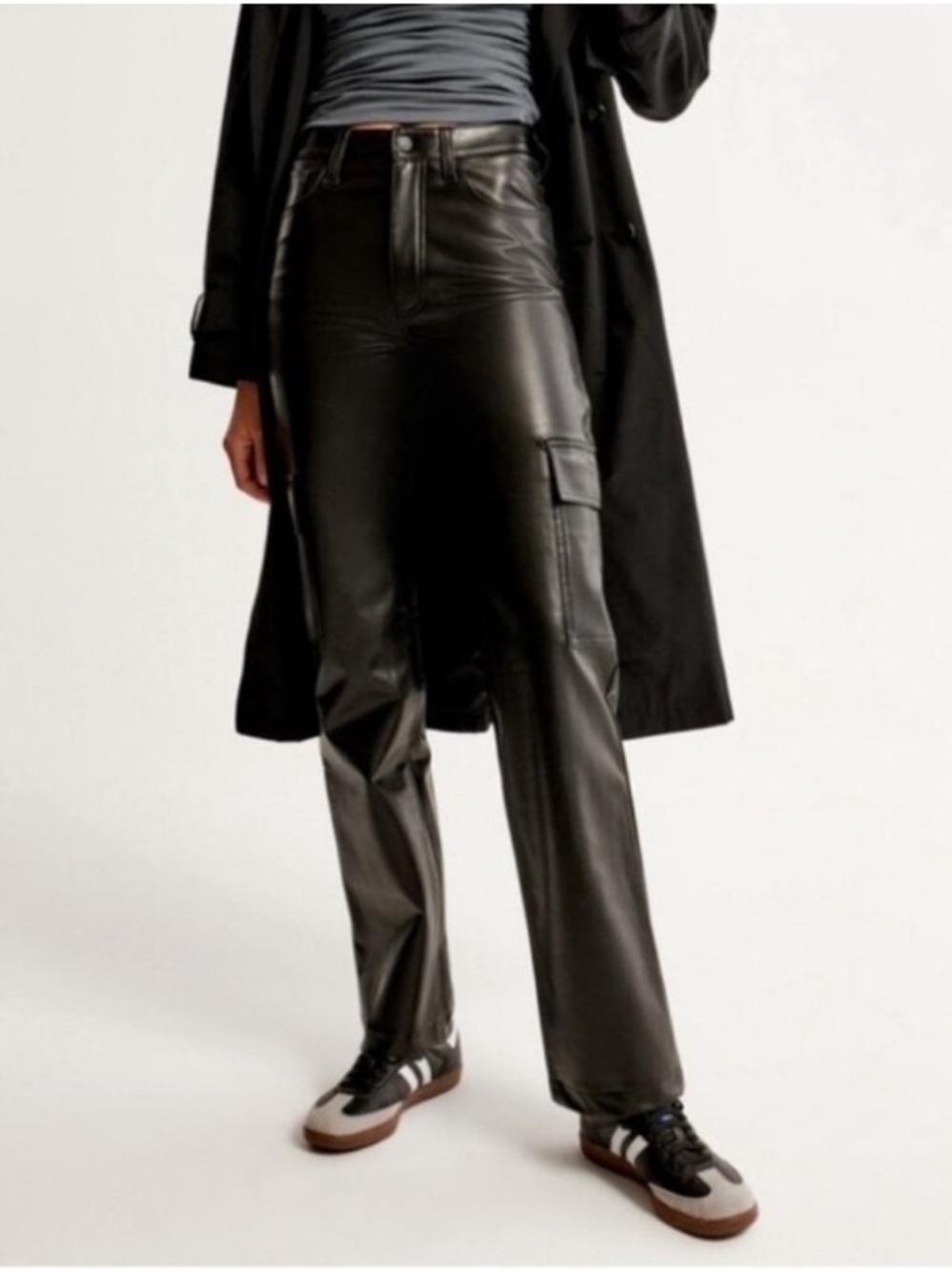 Abercrombie & Fitch Tall '90s Relaxed High Rise Pant Cargo Faux Leather Black 27